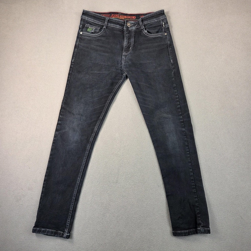 Revival Jeans Mens 30x28 Black Gray Skinny Fit Tapered Leg Contrast Tag 33x29